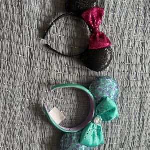 Sequin Bow Kids Headband Set - Black & Teal